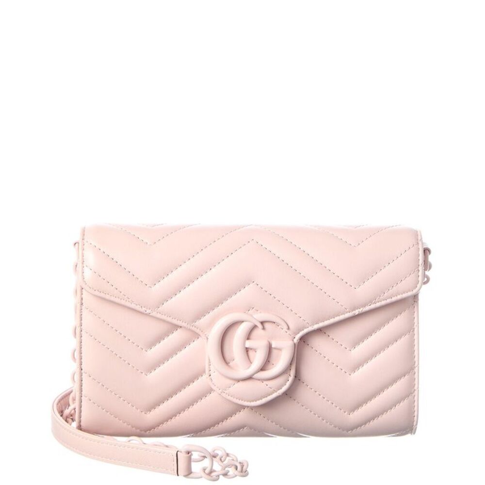 Gucci Gg Marmont Leather Wallet On A Chain, Pink